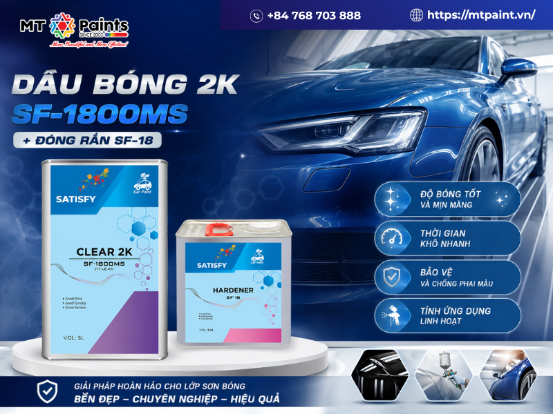 Satisfy- Dầu bóng 2k SF-1800MS + Đóng rắn: Giải Pháp Phủ Bóng Hoàn Hảo Cho Ô Tô