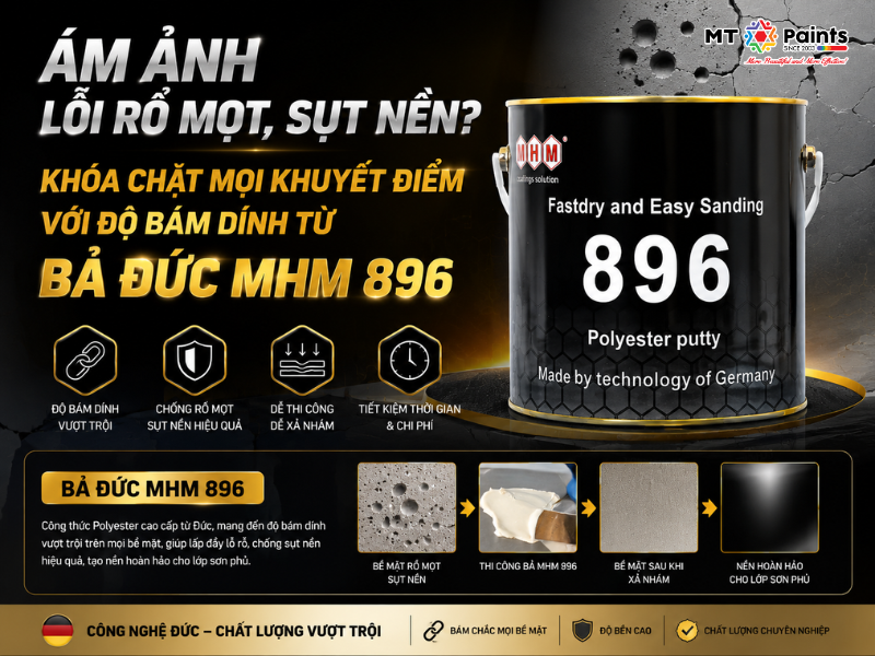 Ám Ảnh Lỗi Rỗ Mọt, Sụt Nền? Khóa Chặt Mọi Khuyết Điểm Với Độ Bám Dính Từ Bả Đức MHM 896